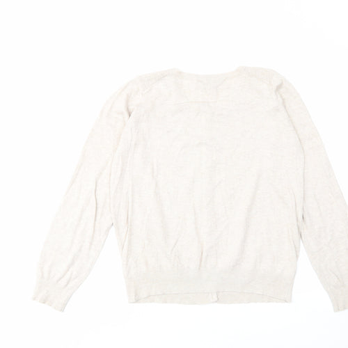 Dorothy Perkins Womens Beige Crew Neck Cotton Cardigan Jumper Size 14 - Buttons