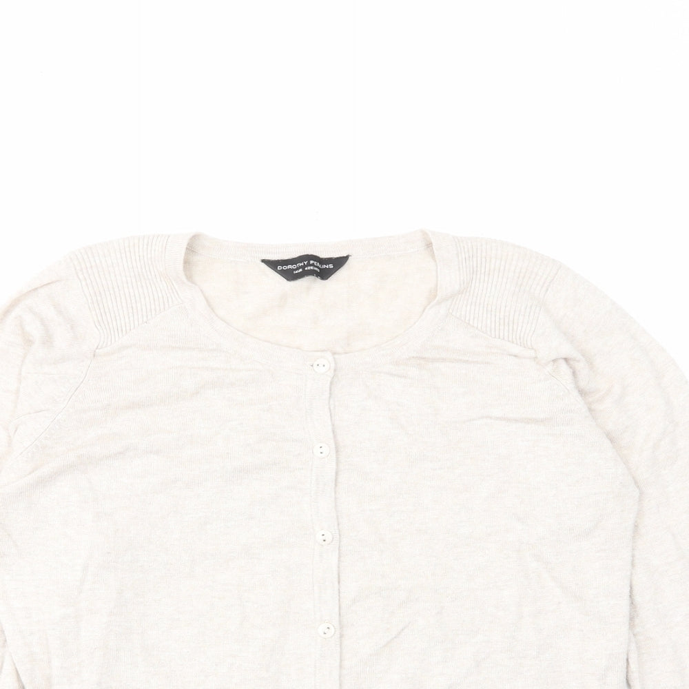 Dorothy Perkins Womens Beige Crew Neck Cotton Cardigan Jumper Size 14 - Buttons