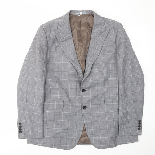 Marks and Spencer Mens Grey Plaid Wool Jacket Suit Jacket Size 44 Regular - Inside pockets