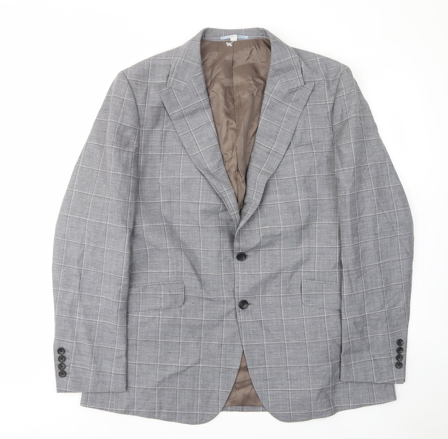 Marks and Spencer Mens Grey Plaid Wool Jacket Suit Jacket Size 44 Regular - Inside pockets