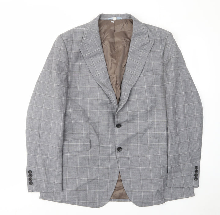 Marks and Spencer Mens Grey Plaid Wool Jacket Suit Jacket Size 44 Regular - Inside pockets