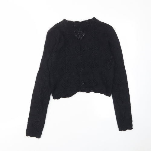 RJR.John Rocha Womens Black V-Neck Nylon Cardigan Jumper Size 10 - Cropped Rhinestones Buttons