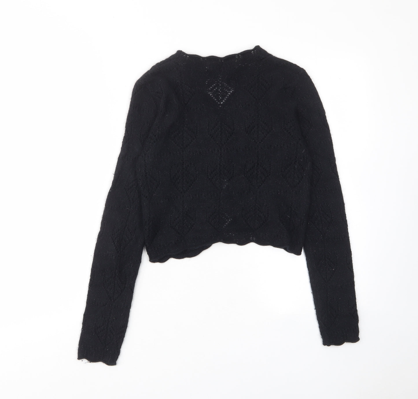 RJR.John Rocha Womens Black V-Neck Nylon Cardigan Jumper Size 10 - Cropped Rhinestones Buttons