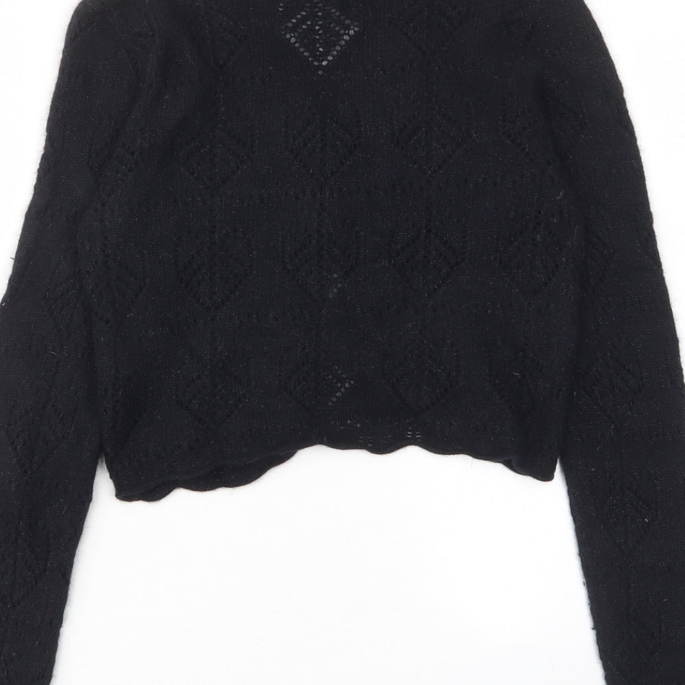 RJR.John Rocha Womens Black V-Neck Nylon Cardigan Jumper Size 10 - Cropped Rhinestones Buttons