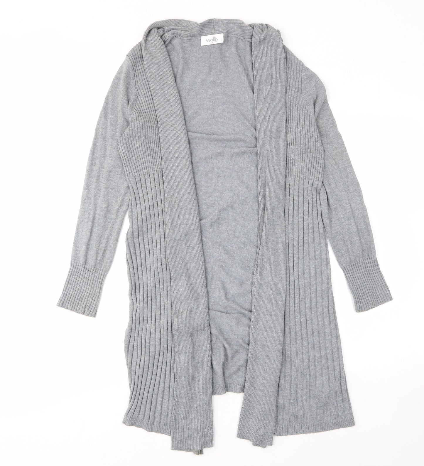 Wallis Womens Grey V-Neck Cotton Cardigan Jumper Size S - Stretch, Open