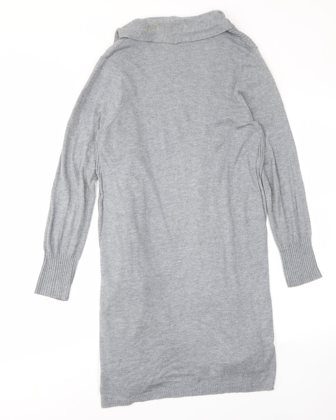 Wallis Womens Grey V-Neck Cotton Cardigan Jumper Size S - Stretch, Open