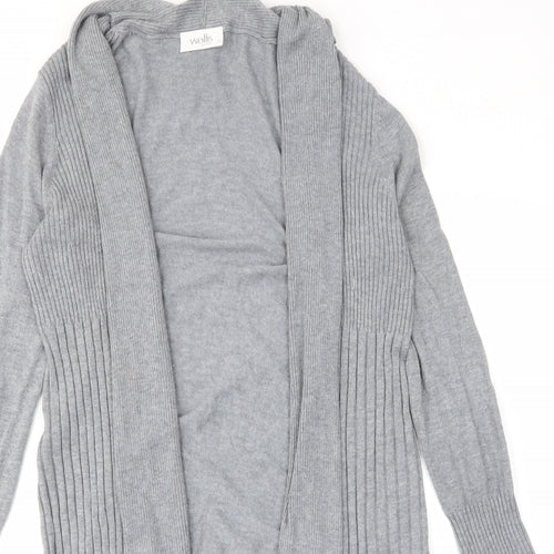 Wallis Womens Grey V-Neck Cotton Cardigan Jumper Size S - Stretch, Open