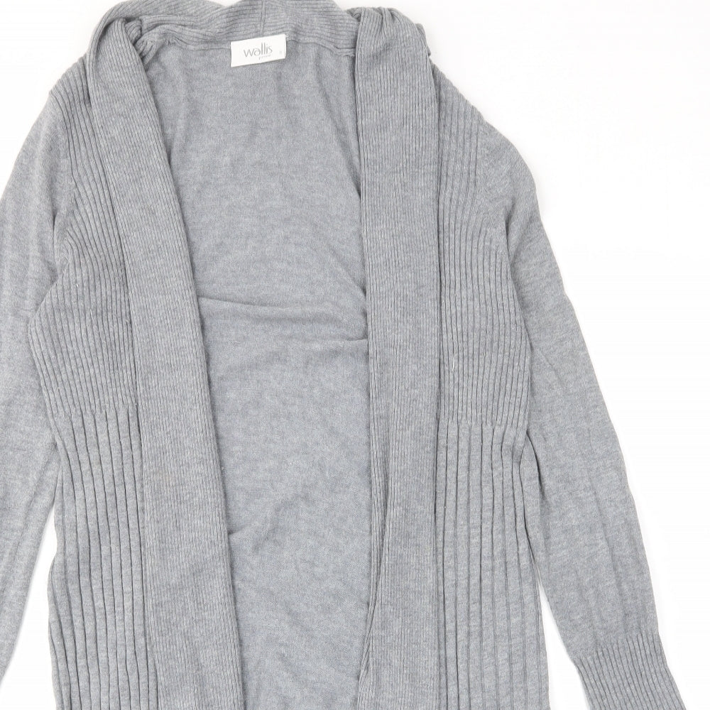 Wallis Womens Grey V-Neck Cotton Cardigan Jumper Size S - Stretch, Open