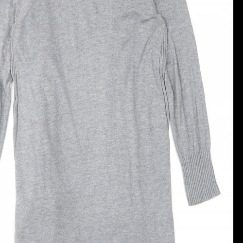Wallis Womens Grey V-Neck Cotton Cardigan Jumper Size S - Stretch, Open