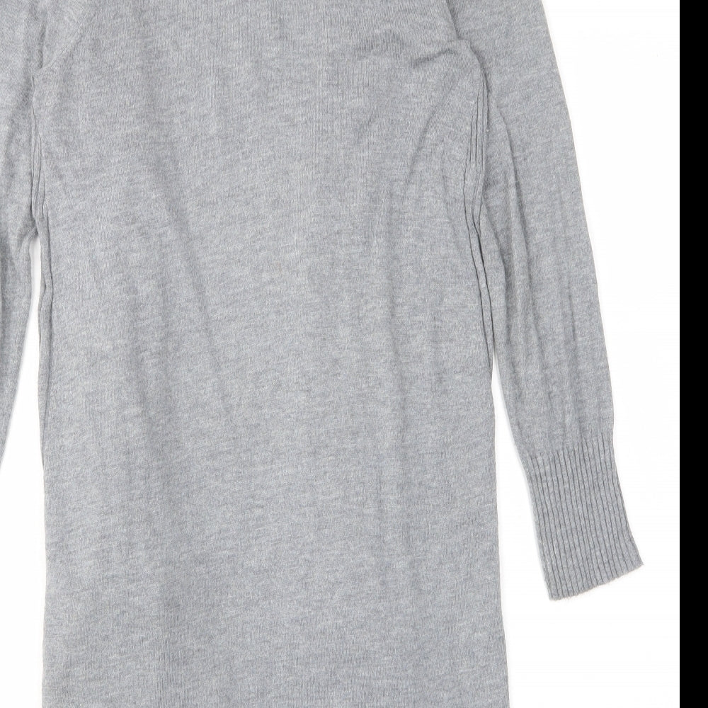 Wallis Womens Grey V-Neck Cotton Cardigan Jumper Size S - Stretch, Open