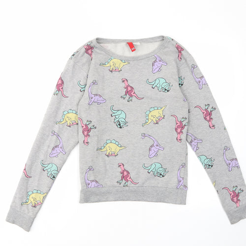 H&M Womens Grey Geometric Cotton Pullover Sweatshirt Size XS Pullover - Dinosaur Print