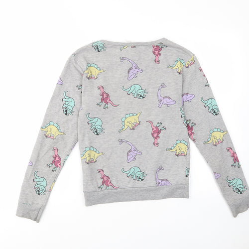 H&M Womens Grey Geometric Cotton Pullover Sweatshirt Size XS Pullover - Dinosaur Print