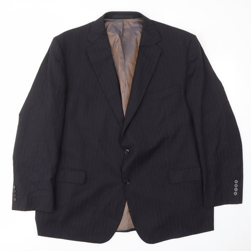 Marks and Spencer Mens Black Striped Wool Jacket Suit Jacket Size 48 Regular - Inside pockets
