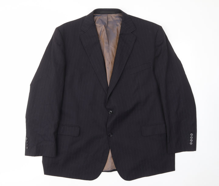 Marks and Spencer Mens Black Striped Wool Jacket Suit Jacket Size 48 Regular - Inside pockets