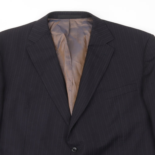 Marks and Spencer Mens Black Striped Wool Jacket Suit Jacket Size 48 Regular - Inside pockets