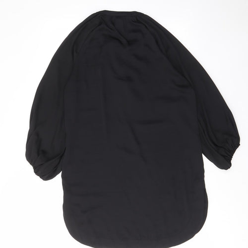 H&M Womens Black Polyester A-Line Size 8 V-Neck Pullover - Tassled, Keyhole neck