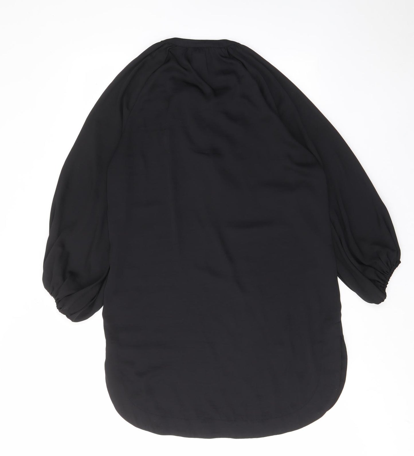 H&M Womens Black Polyester A-Line Size 8 V-Neck Pullover - Tassled, Keyhole neck