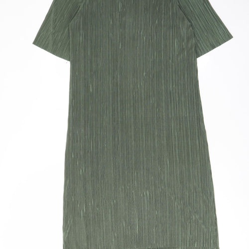 India Gray Womens Green Polyester A-Line Size 10 Crew Neck Pullover - Pleated