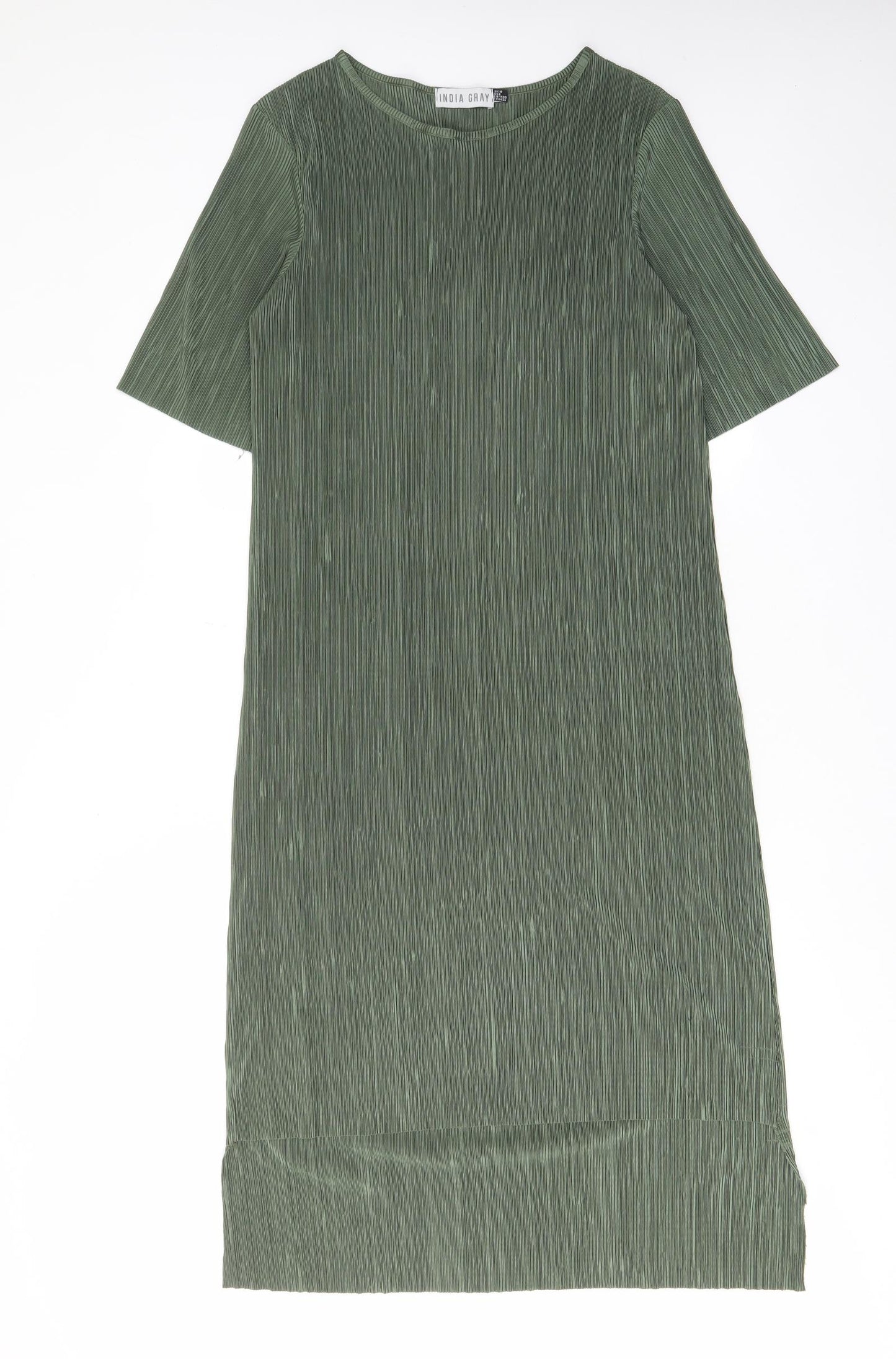 India Gray Womens Green Polyester A-Line Size 10 Crew Neck Pullover - Pleated