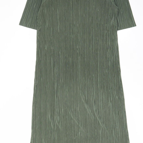 India Gray Womens Green Polyester A-Line Size 10 Crew Neck Pullover - Pleated