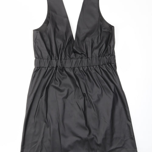 Dorothy Perkins Womens Black Polyurethane Pinafore/Dungaree Dress Size 14 V-Neck Pullover