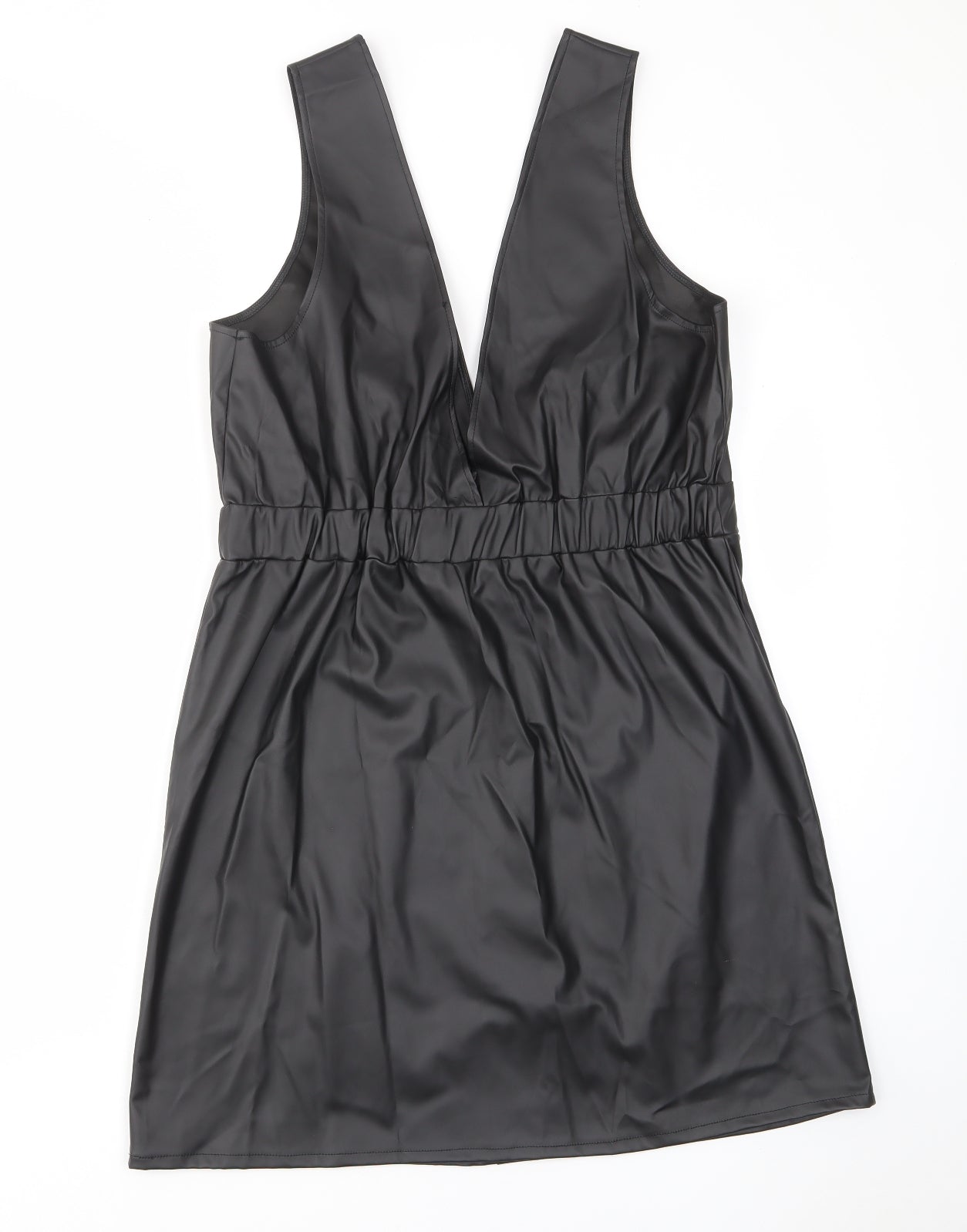 Dorothy Perkins Womens Black Polyurethane Pinafore/Dungaree Dress Size 14 V-Neck Pullover