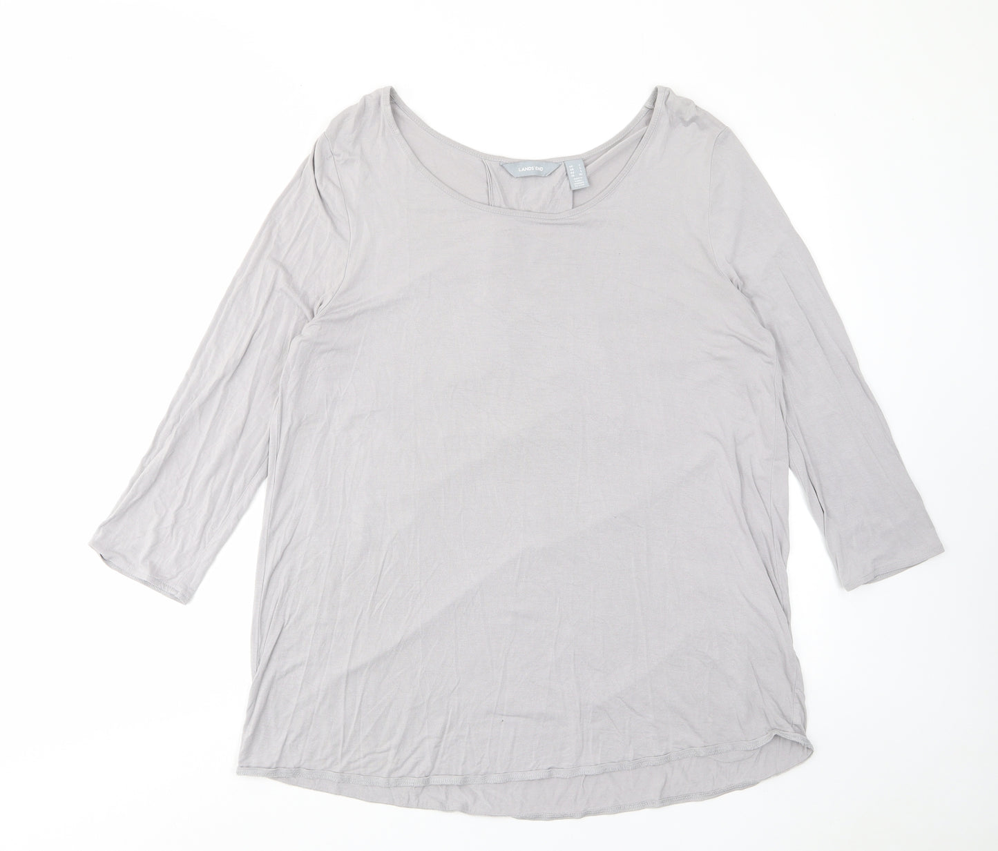 Lands' End Womens Grey Viscose Basic T-Shirt Size L Scoop Neck - Pleated Back
