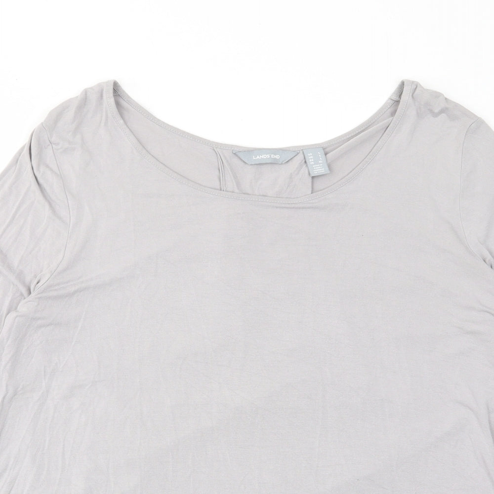Lands' End Womens Grey Viscose Basic T-Shirt Size L Scoop Neck - Pleated Back
