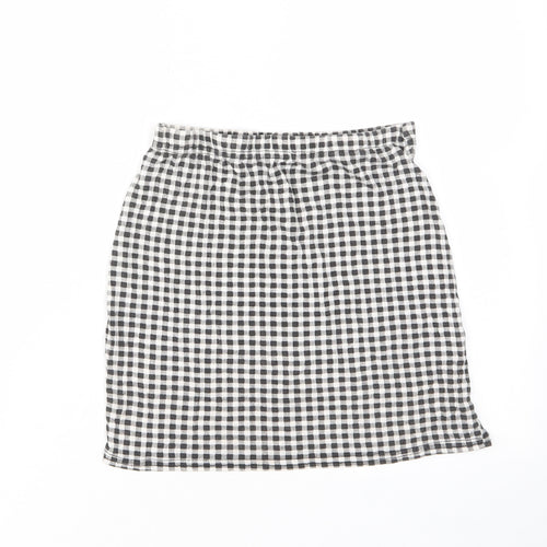 Boohoo Womens Grey Check Viscose Mini Skirt Size 10 - Elasticated Waist