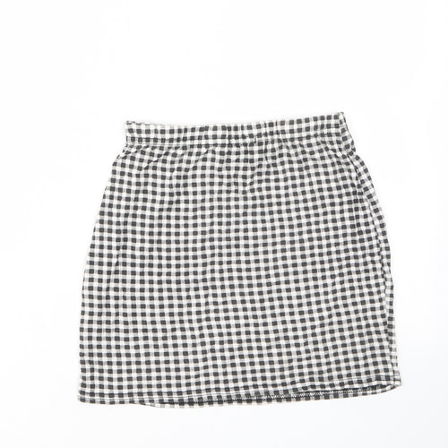 Boohoo Womens Grey Check Viscose Mini Skirt Size 10 - Elasticated Waist