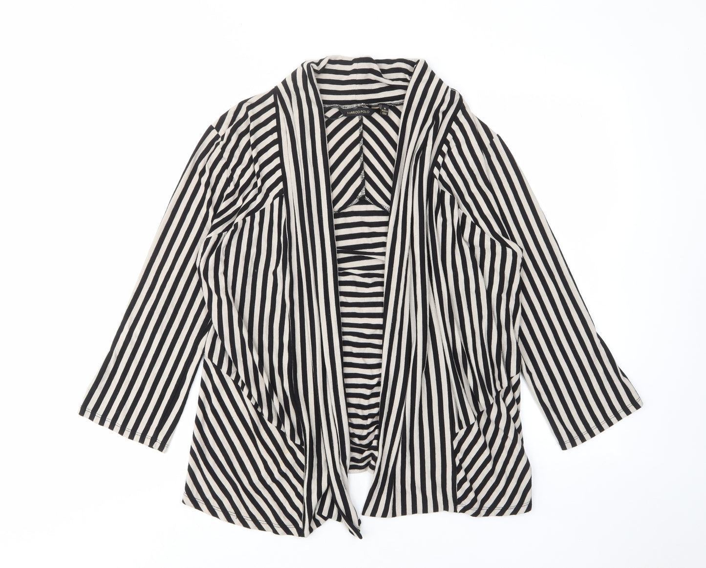Marc O'Polo Womens Beige V-Neck Striped Elastane Cardigan Jumper Size M - Open, Pockets