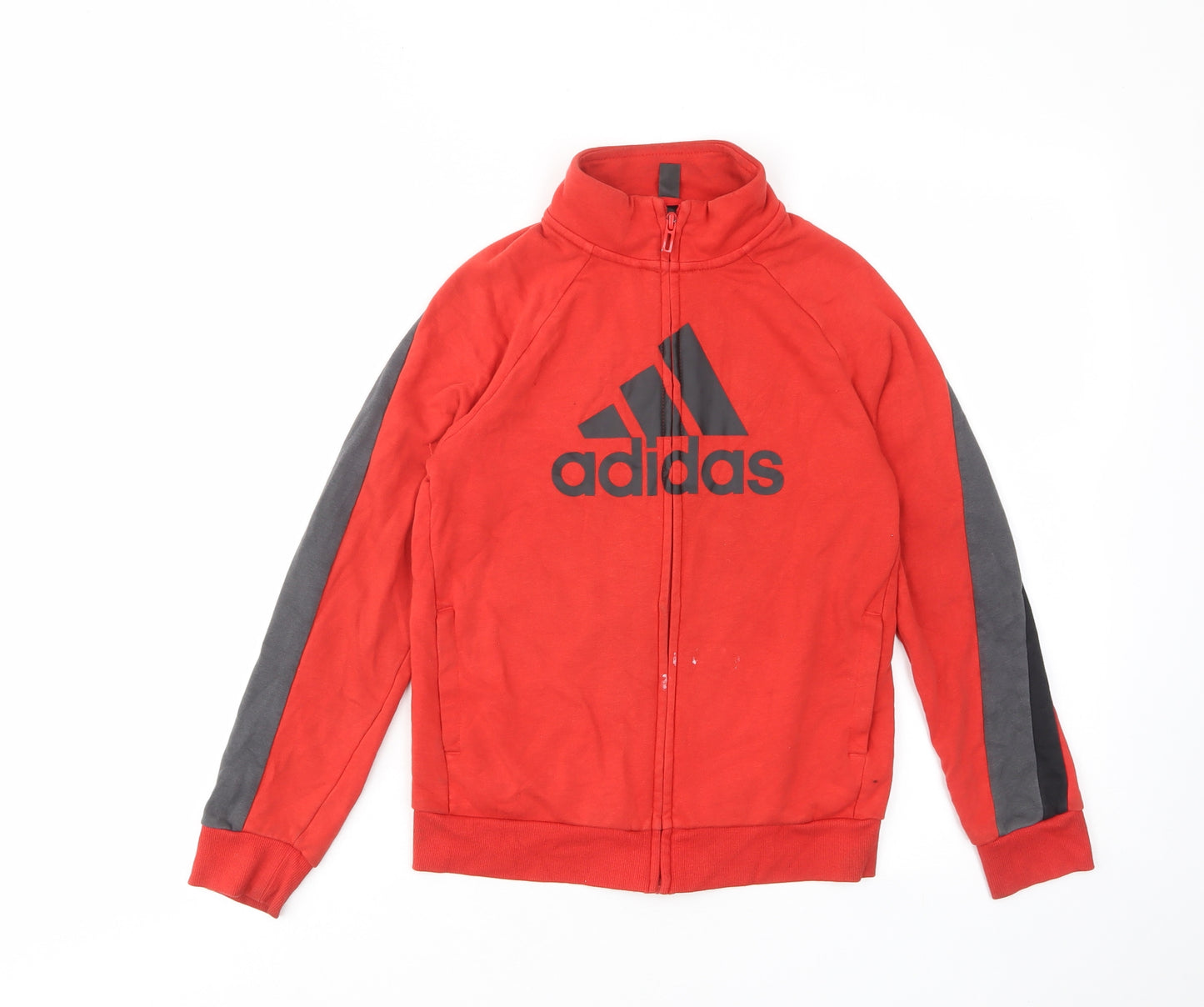 adidas Boys Red Cotton Full Zip Sweatshirt Size 9-10 Years Zip - Logo, Pockets