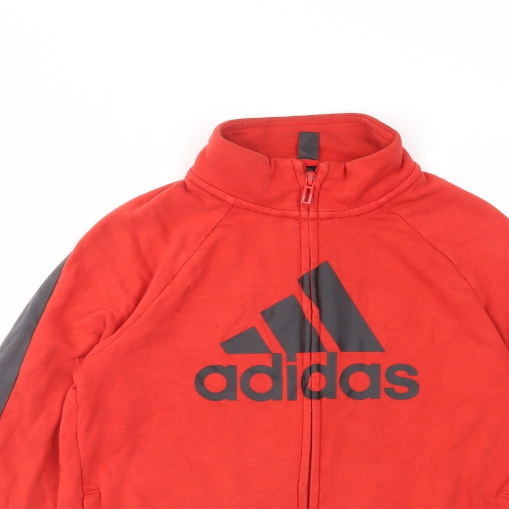 adidas Boys Red Cotton Full Zip Sweatshirt Size 9-10 Years Zip - Logo, Pockets