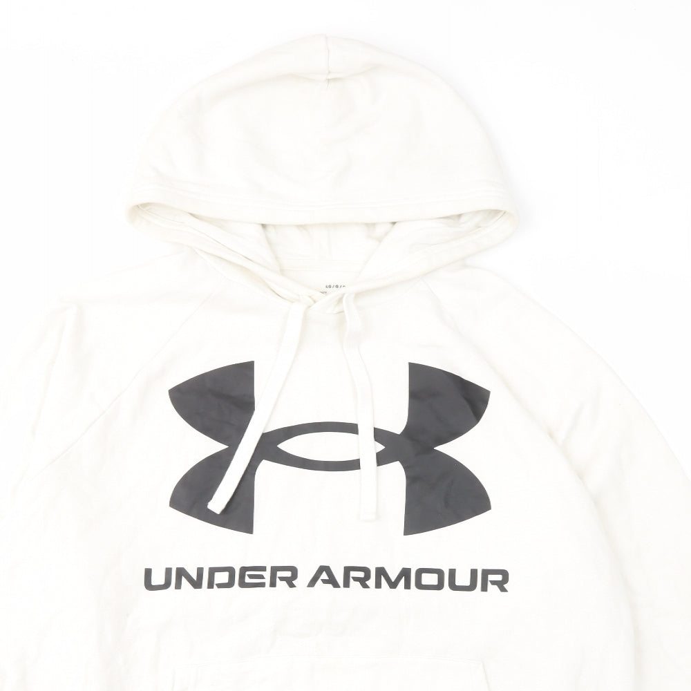 Under armour Mens White Cotton Pullover Hoodie Size L - Logo, Pockets