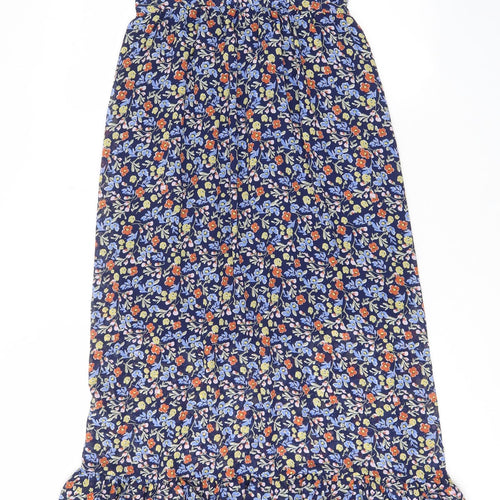 QED London Womens Blue Floral Polyester Maxi Size 6 Sweetheart Pullover - Frill Detail