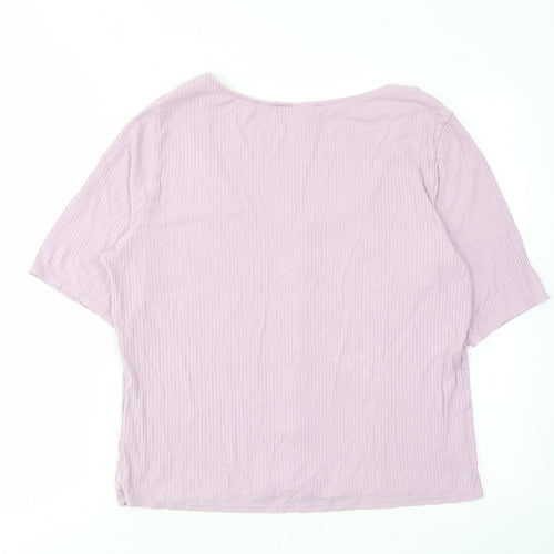 H&M Womens Purple Viscose Basic T-Shirt Size XL Scoop Neck - Stretch, Buttons