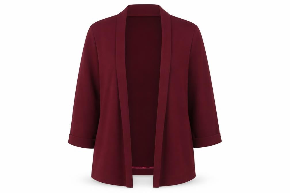 Front view of Red Herring women’s red jacket blazer, size UK 14, - open