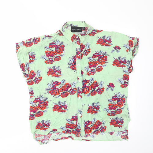 MINKPINK Womens Green Floral Viscose Basic Button-Up Size M Collared