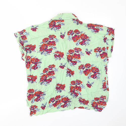 MINKPINK Womens Green Floral Viscose Basic Button-Up Size M Collared