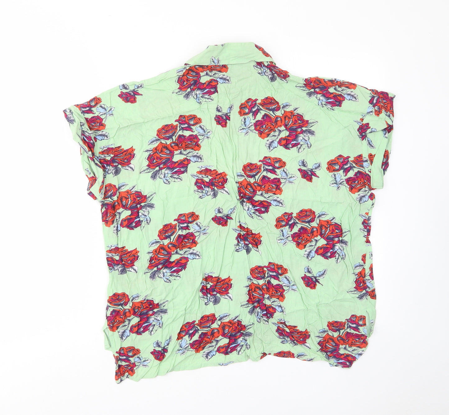 MINKPINK Womens Green Floral Viscose Basic Button-Up Size M Collared