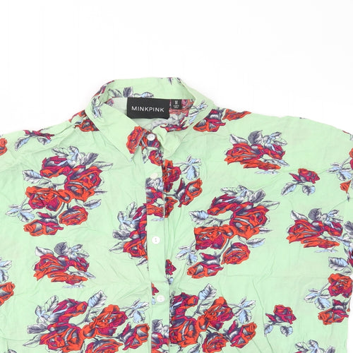 MINKPINK Womens Green Floral Viscose Basic Button-Up Size M Collared