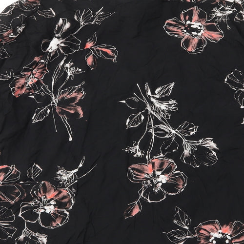 Caserini Womens Black Floral Viscose Basic Button-Up Size XL Collared - Pocket