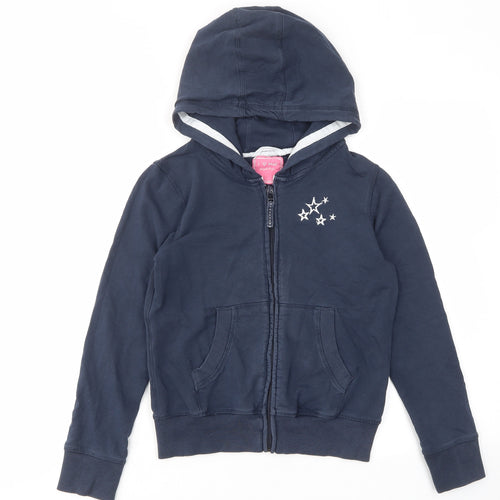 NEXT Girls Blue Cotton Full Zip Hoodie Size 11 Years Zip - Embroided, Stars, Pockets