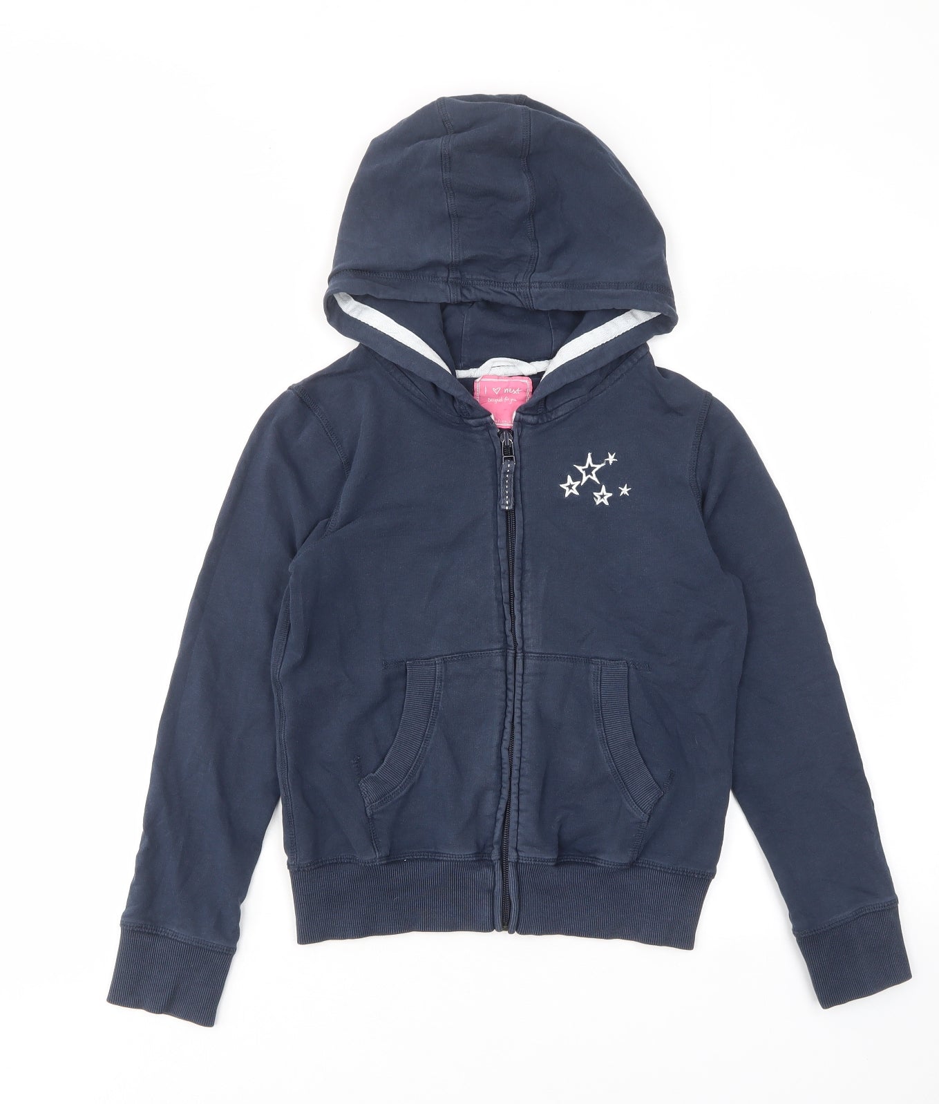 NEXT Girls Blue Cotton Full Zip Hoodie Size 11 Years Zip - Embroided, Stars, Pockets