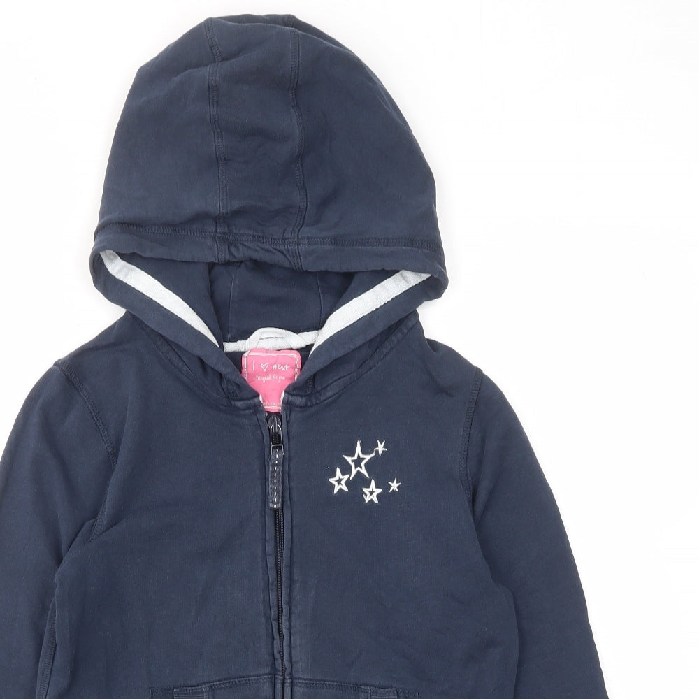 NEXT Girls Blue Cotton Full Zip Hoodie Size 11 Years Zip - Embroided, Stars, Pockets