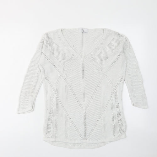NEXT Womens White V-Neck Cotton Pullover Jumper Size 8