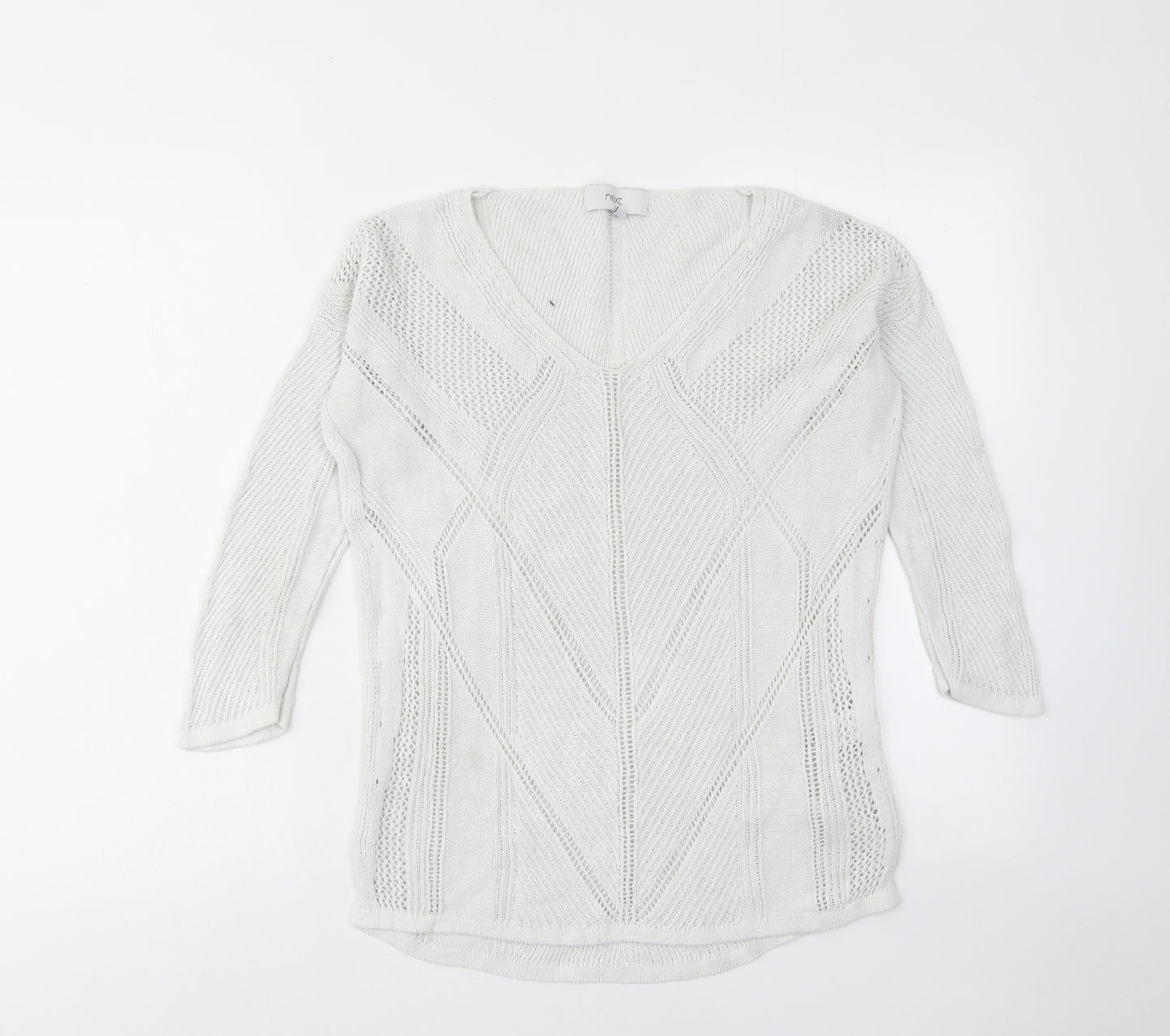 NEXT Womens White V-Neck Cotton Pullover Jumper Size 8