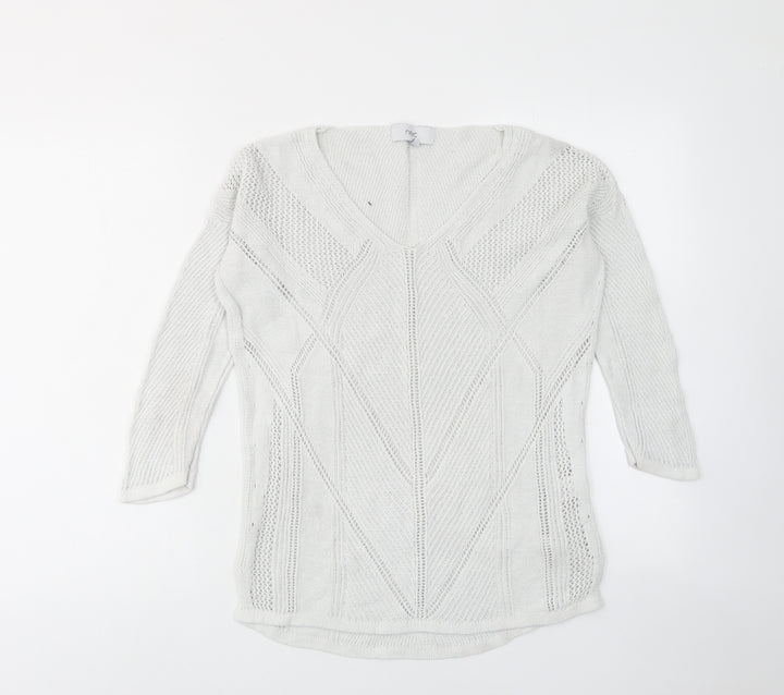 NEXT Womens White V-Neck Cotton Pullover Jumper Size 8
