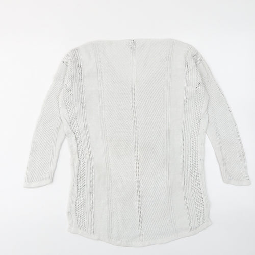 NEXT Womens White V-Neck Cotton Pullover Jumper Size 8