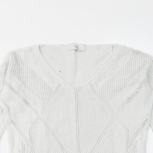 NEXT Womens White V-Neck Cotton Pullover Jumper Size 8